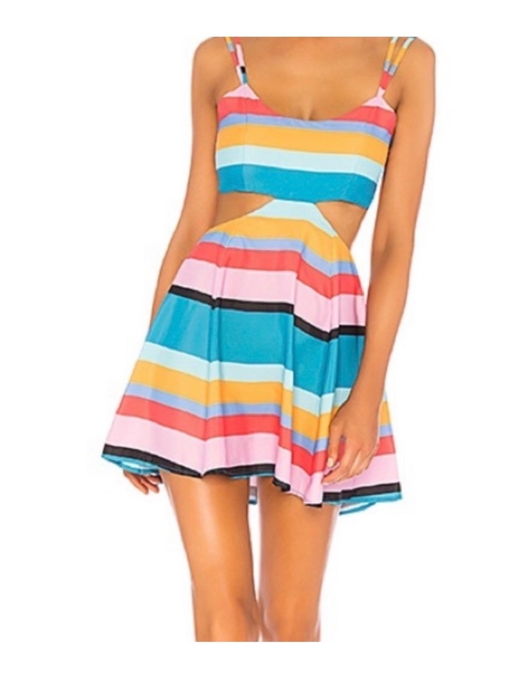 Lovers + Friends Multicolor Striped Cutout Sundress - Pink, Blue, Yellow